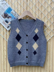 Boys Geometric Print Knitted Vest with Button
