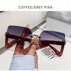 Square Rimless Sunglasses For Women Large Gradient UV400 Sun Shades