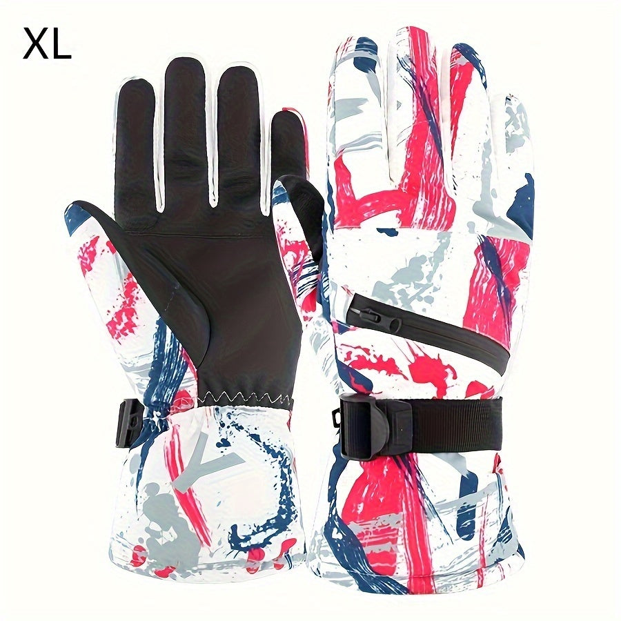 Thickened Winter Graffiti Gloves, Waterproof & Warm Touch Screen, Ice Skating