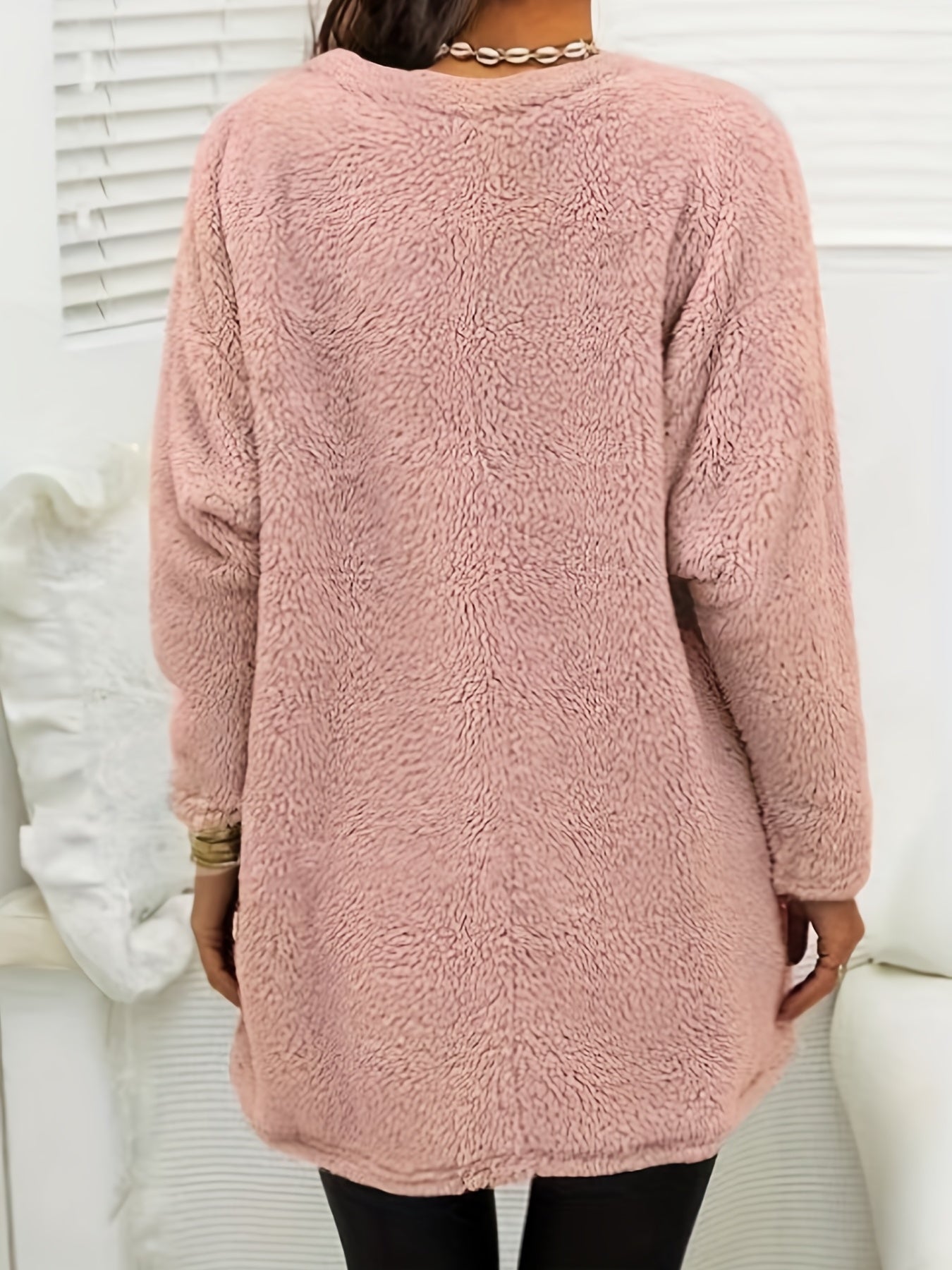 Cat Print Fuzzy Sweatshirt Crew Neck Long Sleeve With Pockets