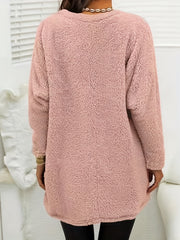 Cat Print Fuzzy Sweatshirt Crew Neck Long Sleeve With Pockets