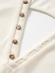 Solid Button V Neck Tie Bodysuit Sexy Short Sleeve Backless Bodysuit