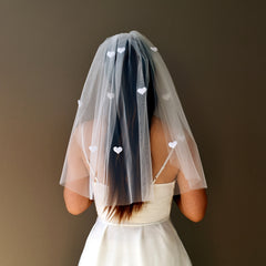 Short Bridal Veil with Heart Embellishments Sheer Nylon Wedding Veil