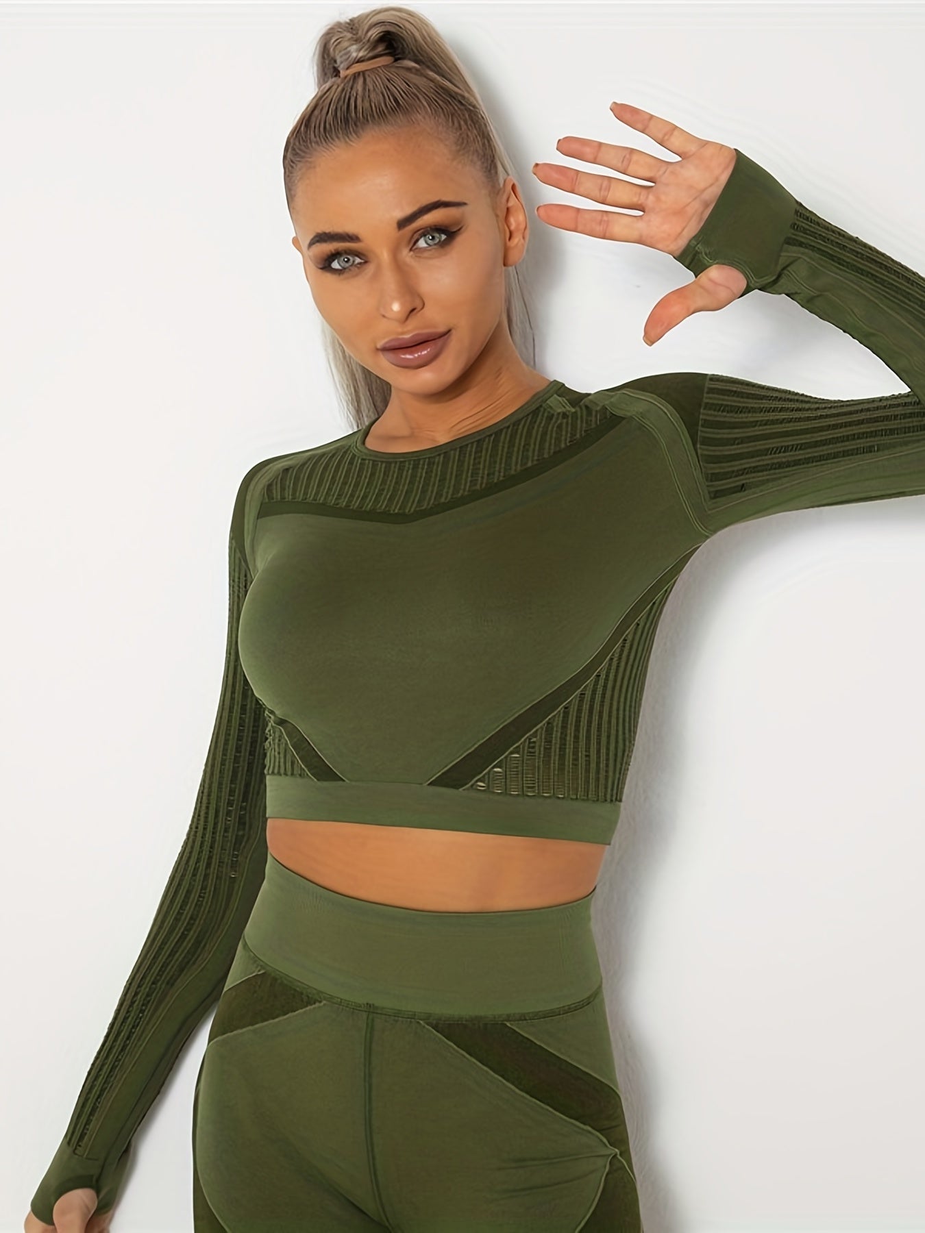 Mesh Long Sleeve Yoga T Shirt with Thumb Hole