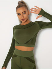 Mesh Long Sleeve Yoga T Shirt with Thumb Hole