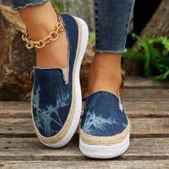Women's Denim Platform Espadrille Sneakers Slip On Flat Low Top Shoes