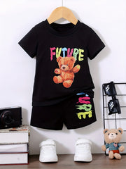Colorful FUTURE Print 2pcs T shirt & Shorts Set Kids Clothes For Summer