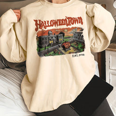 Halloween Town Print Sweatshirt for Women
