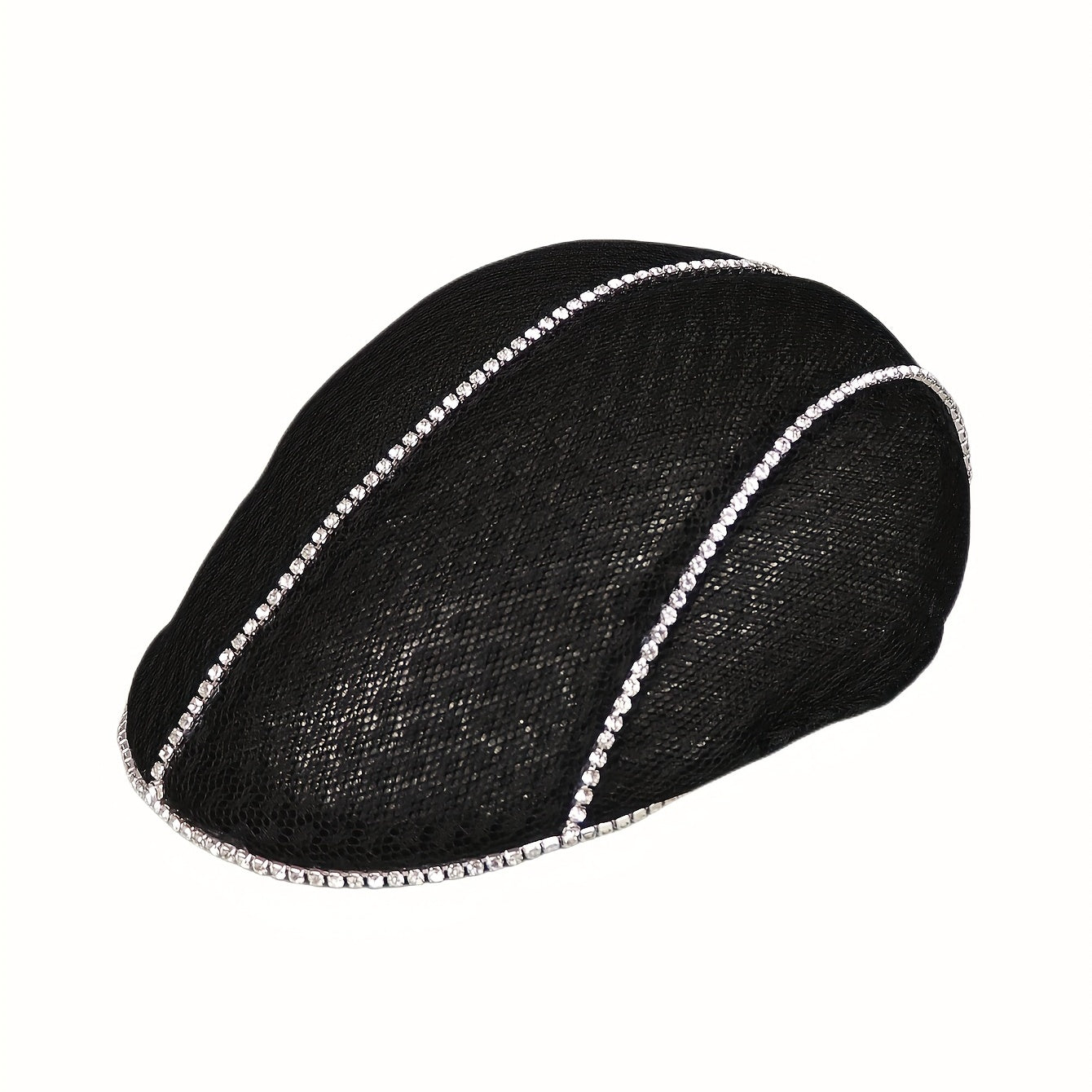 Rhinestone Decor Lace Beret Flat Hat Hollow Out Lightweight Cap For Women