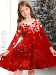 Girls 3D Snow Print Christmas Tree Dress