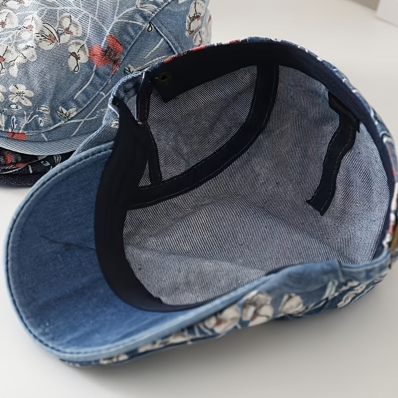 Ethnic Denim Classic Streetwear Floral Print Retro Couple Hat