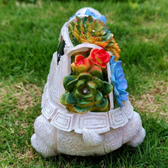 Solar Turtle Succulent Statue with 7 LED Lights for Outdoor Decor