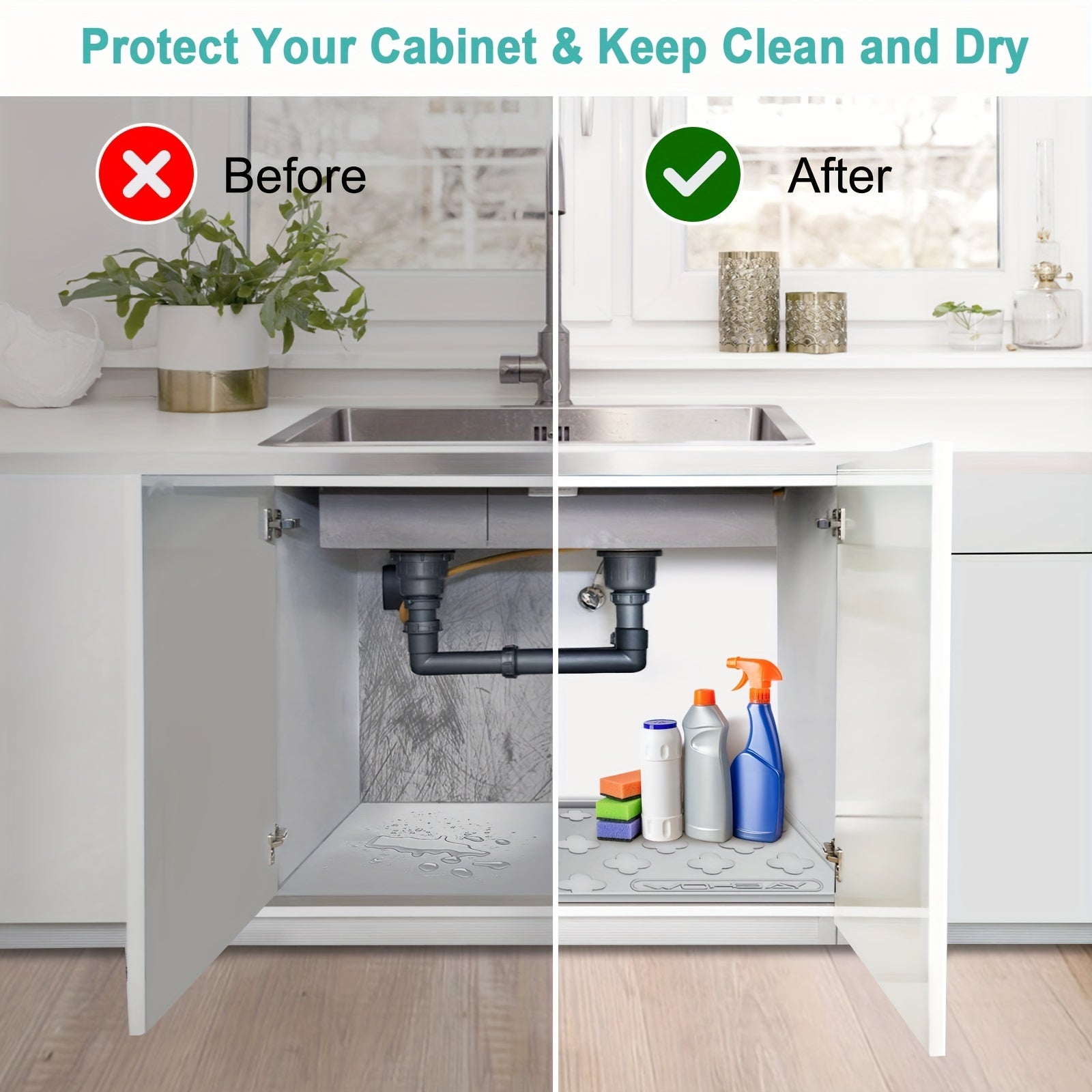 Waterproof Under Sink Mat 34 X 22 Silicone Drip Tray Liner for Kitchen Bathroom