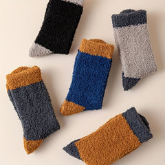 Colorblock Fuzzy Socks Warm Mid Tube Stockings