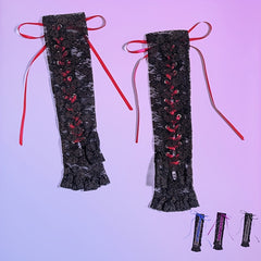 Nightclub Lace Strap Gloves Long Ribbon Knot