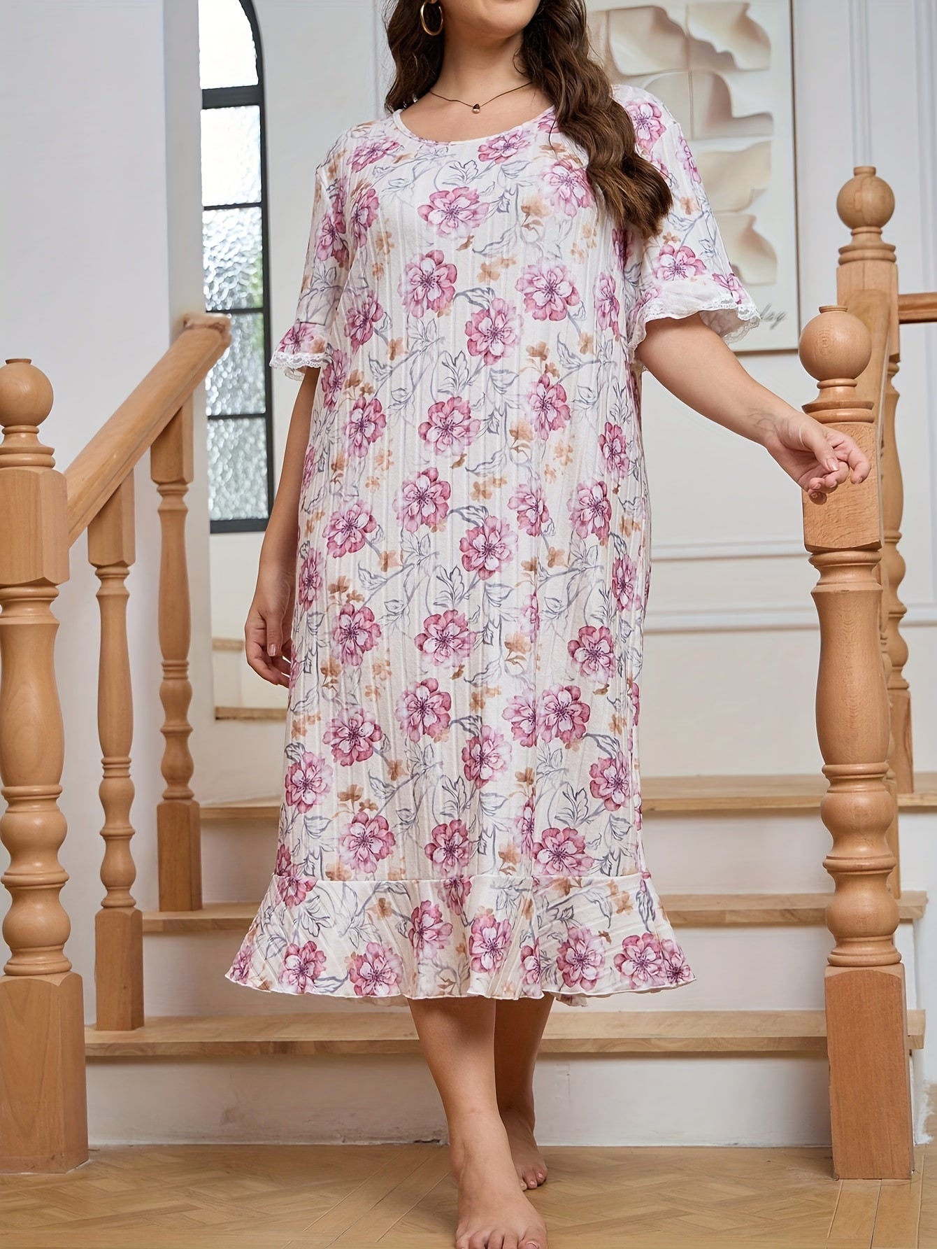 Loungewear Dress Women's Plus Floral Print Nightdress