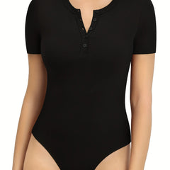 Solid Crew Neck Bodysuit Short Sleeve Shapewear