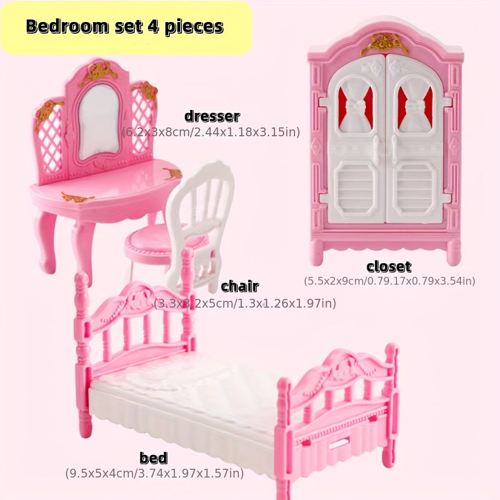 Kids Playhouse Furniture Set - 5 Piece Bedroom, Kitchen, Living Room