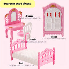 Kids Playhouse Furniture Set - 5 Piece Bedroom, Kitchen, Living Room