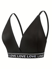 Sexy Bra Women's Plus Letter Tape Deep V Neck Stretch Lingerie Bra