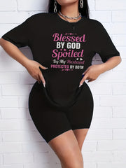 2pcs Summer Sports Sets Round Neck T-shirts & Shorts Women's Activewear