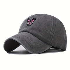 Butterfly Embroidery Baseball Cap Distressed Cotton Dad Hat Sun Hat for Women