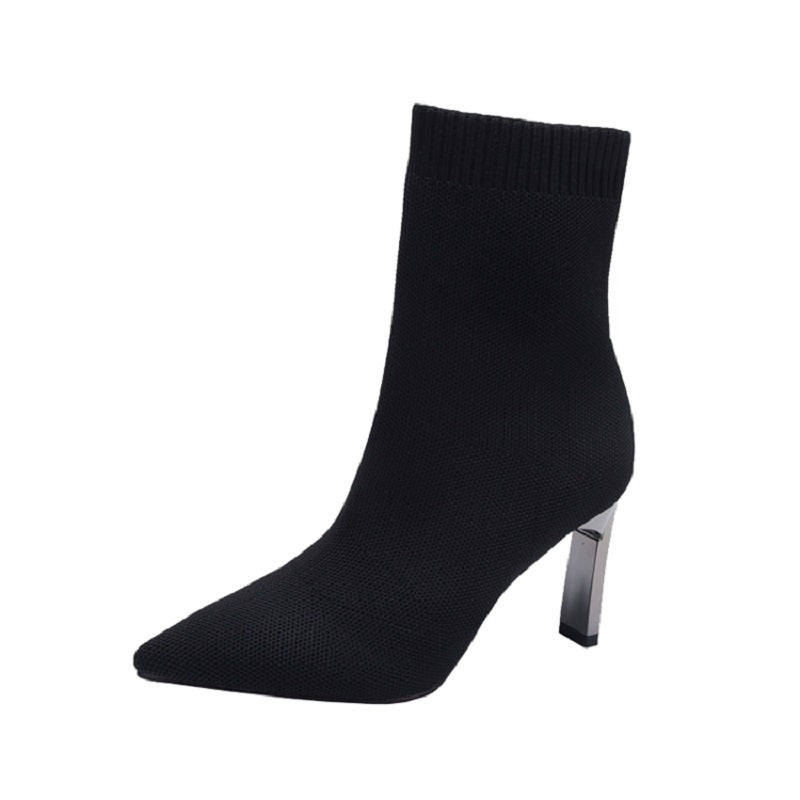 Women's Knit Block Heel Ankle Boots, Comfortable Short Boots
