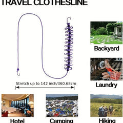 Adjustable Elastic Telescopic Clothesline with 13 Clips