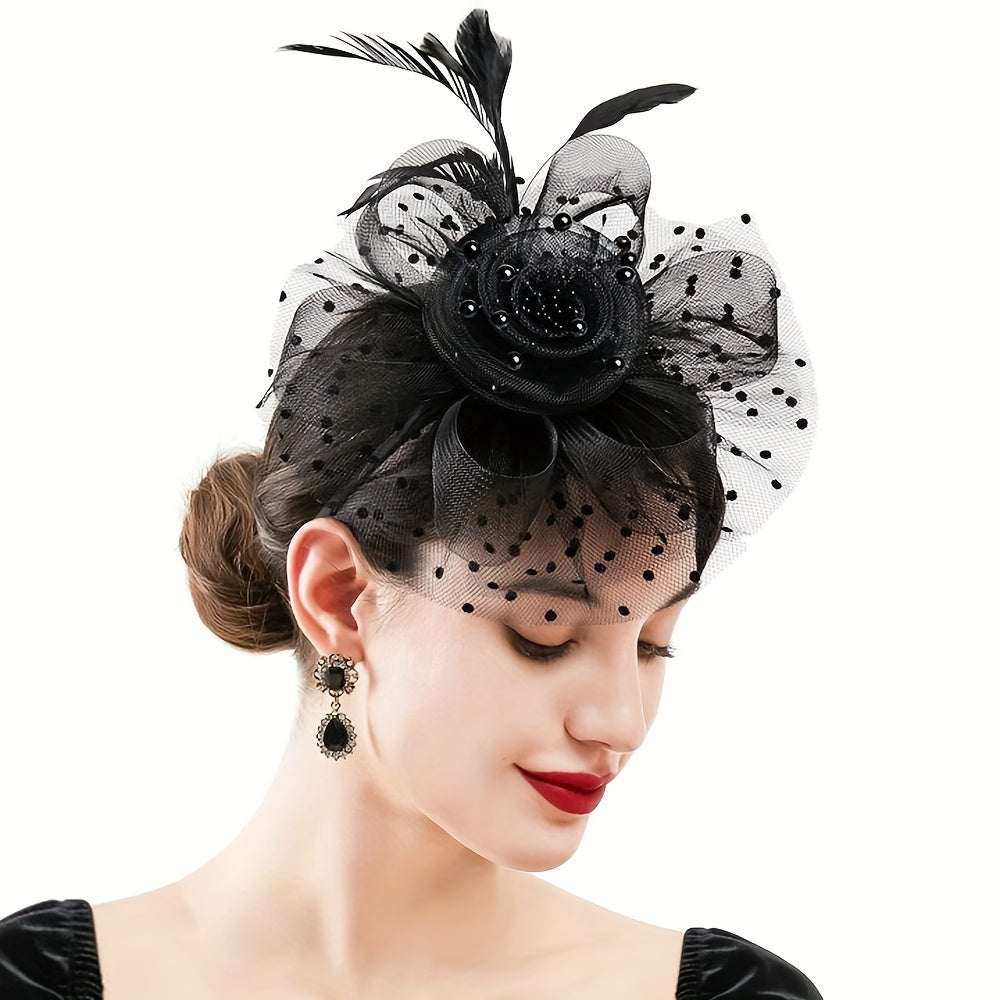 Retro Mesh Flower Feather Head Piece Hair Accessory for Women