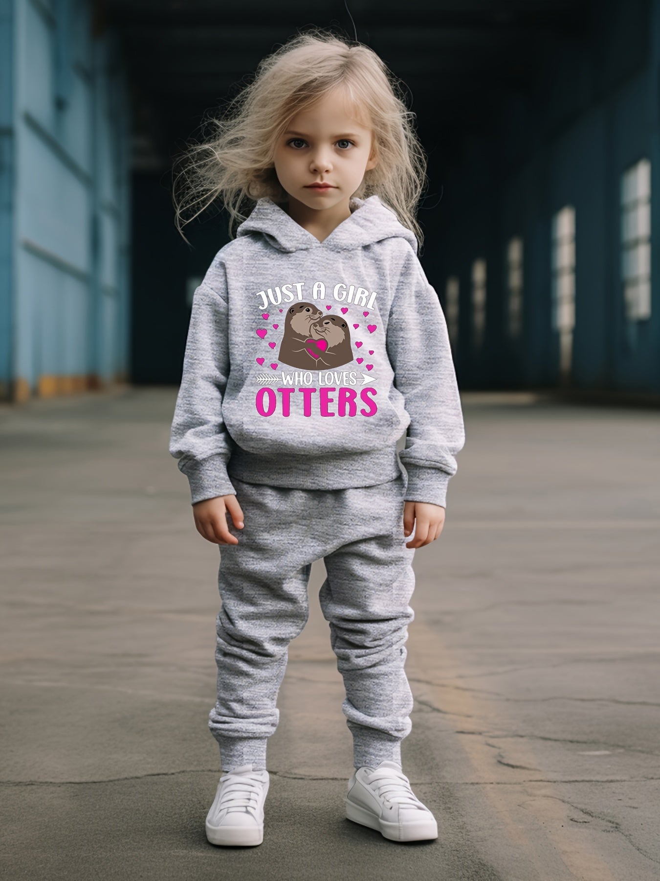 OERYUI Hooded Pullover Pants Set JUST A GIRL WHO LOVES OTTERS Print