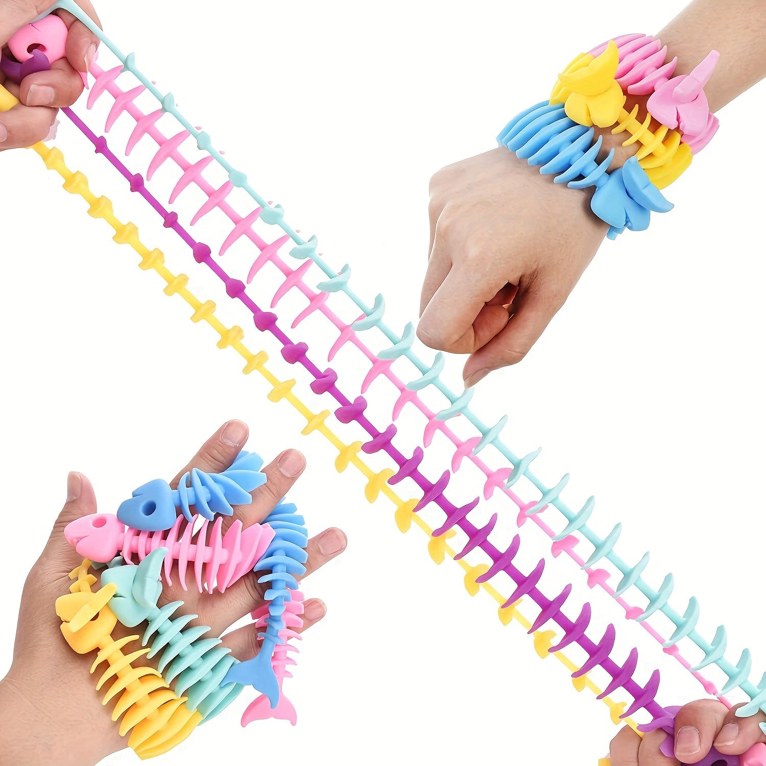 10pcs Fishbone Stretchy String Sensory Toys Anxiety Squeeze Toys For Adults