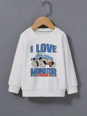 Kid's Sweatshirt Cartoon Vehicle Letter Print Top for Spring Fall