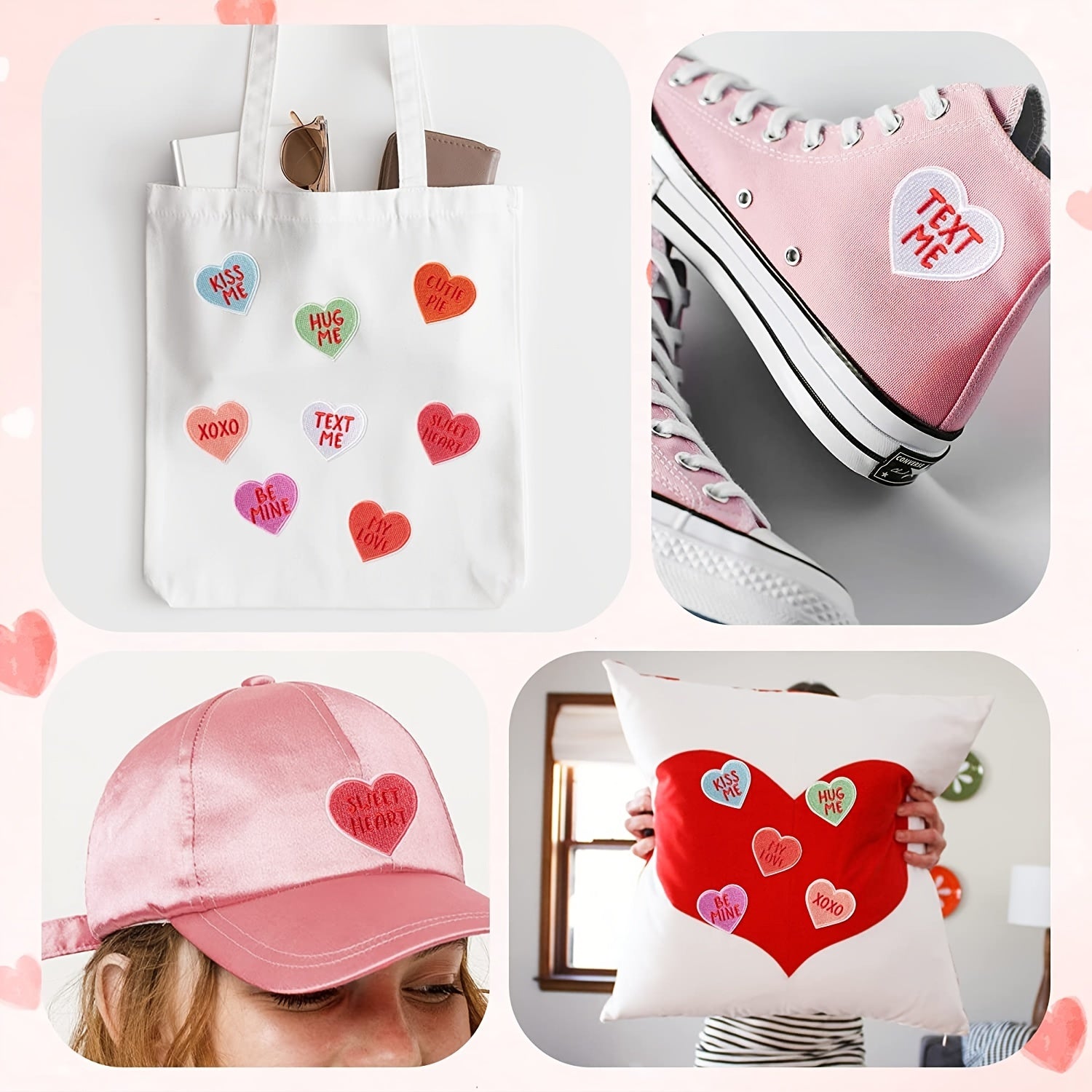 Valentines Iron On Patches Conversation Hearts Sew On Embroidered Applique