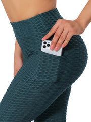High Waist Honeycomb Sports Pants High Stretchy Seersucker Yoga Leggings