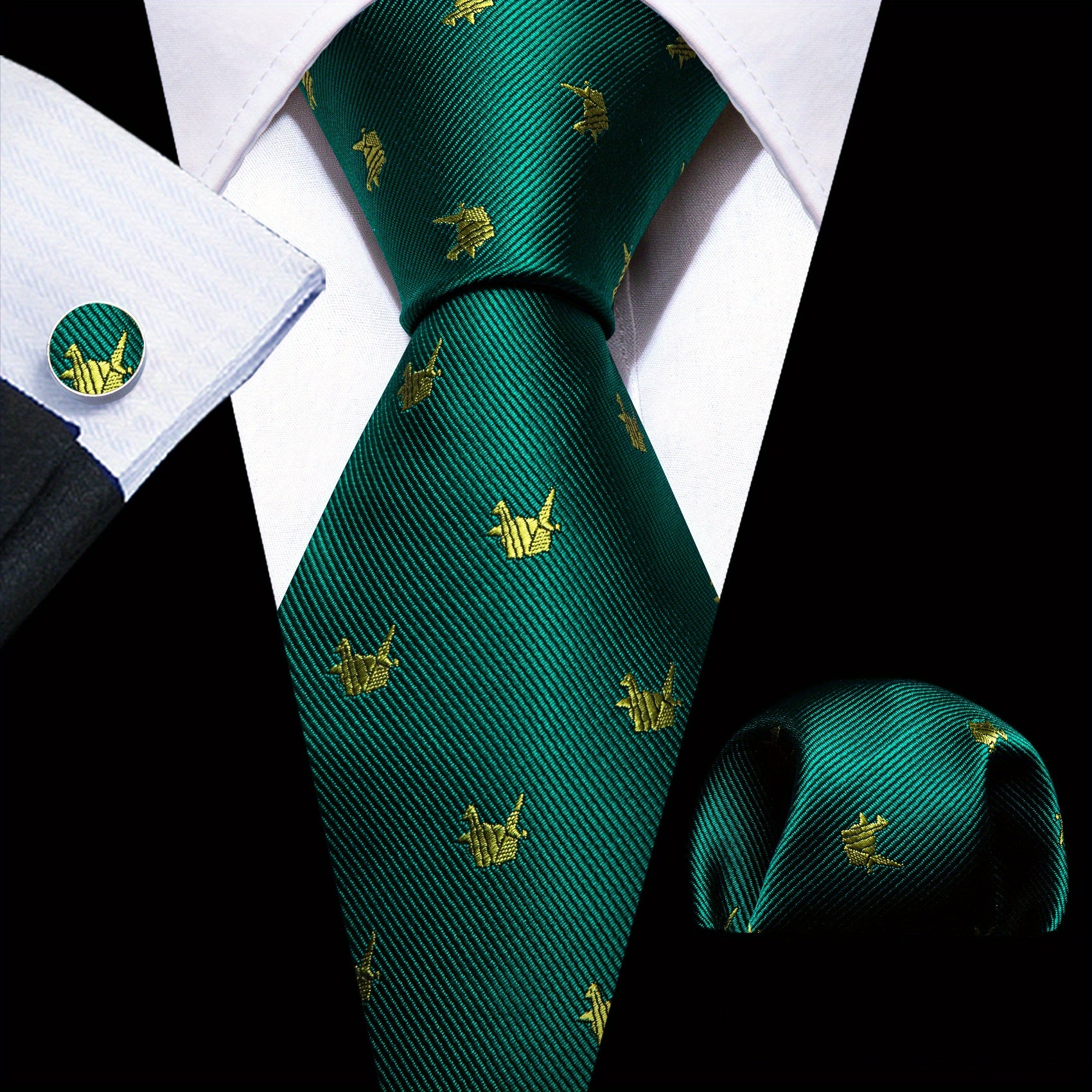 Barry Wang Giraffe Cartoon Pattern Necktie Silk Ties Set