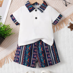 Baby Boys Striped Ethnic Contrast Shirt Shorts Set