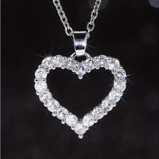 Silver Love Pendant Necklace with Faux Diamond