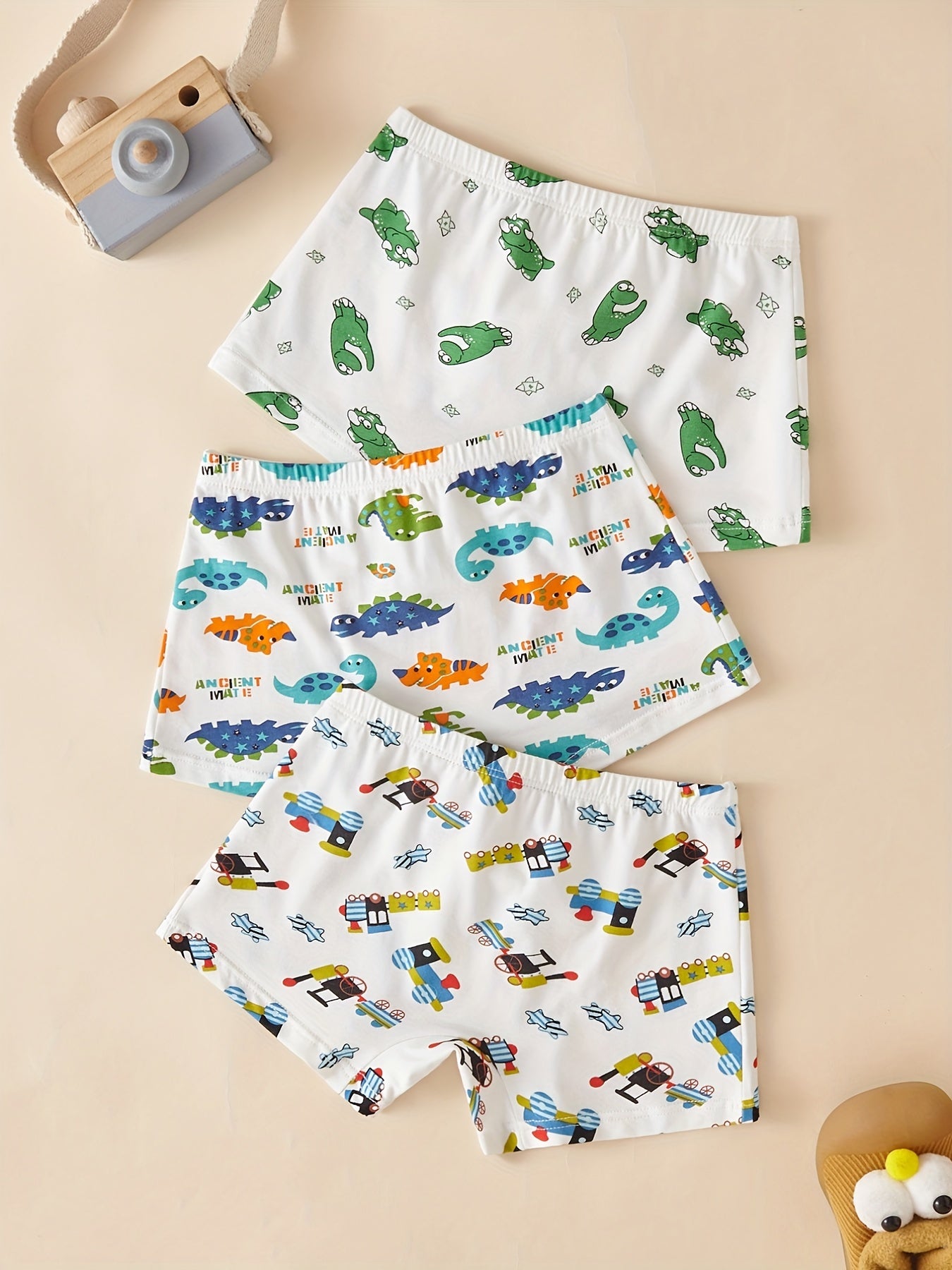 3pcs Boys Boxer Briefs Cartoon Dinosaur Train Print Underwear Kids Clothes