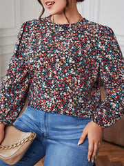 Women's Plus Ditsy Floral Lantern Sleeve Boho Blouse
