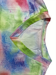 Casual Tie Dye 2pc Set V Neck T-shirt & Slim Pants Outfit