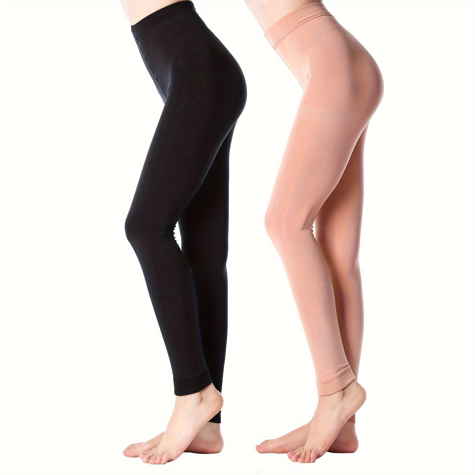 2 Pack Plush Lined Tights Opaque High Waist Thermal Elastic Leggings