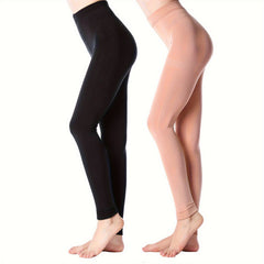 2 Pack Plush Lined Tights Opaque High Waist Thermal Elastic Leggings
