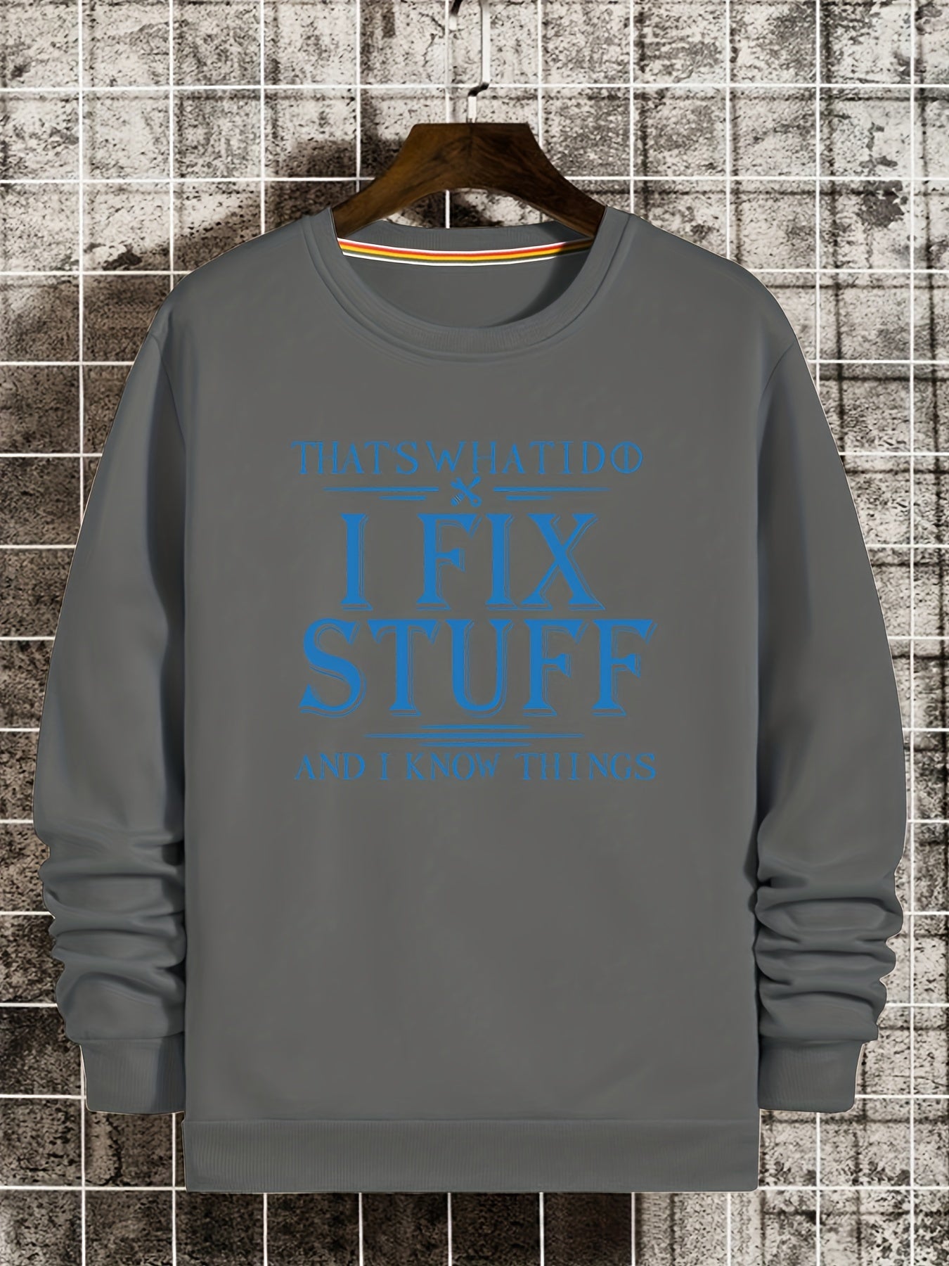 Tough Slogan Print Sweatshirt Men's Casual Graphic Crew Neck Pullover Sweatshirt