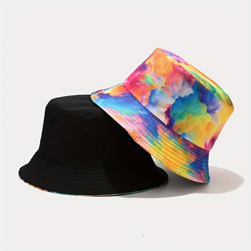 Hip Hop Reversible Bucket Hat Tie Dye Print Fisherman Cap