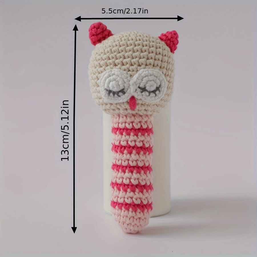 Crochet Owl Plush Toy w/ Red Accents Soft Knit Animal Keychain Nursery Decor
