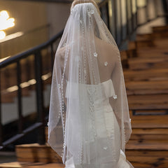 Royal Floral Bridal Veil with Pearl Detailing for Women