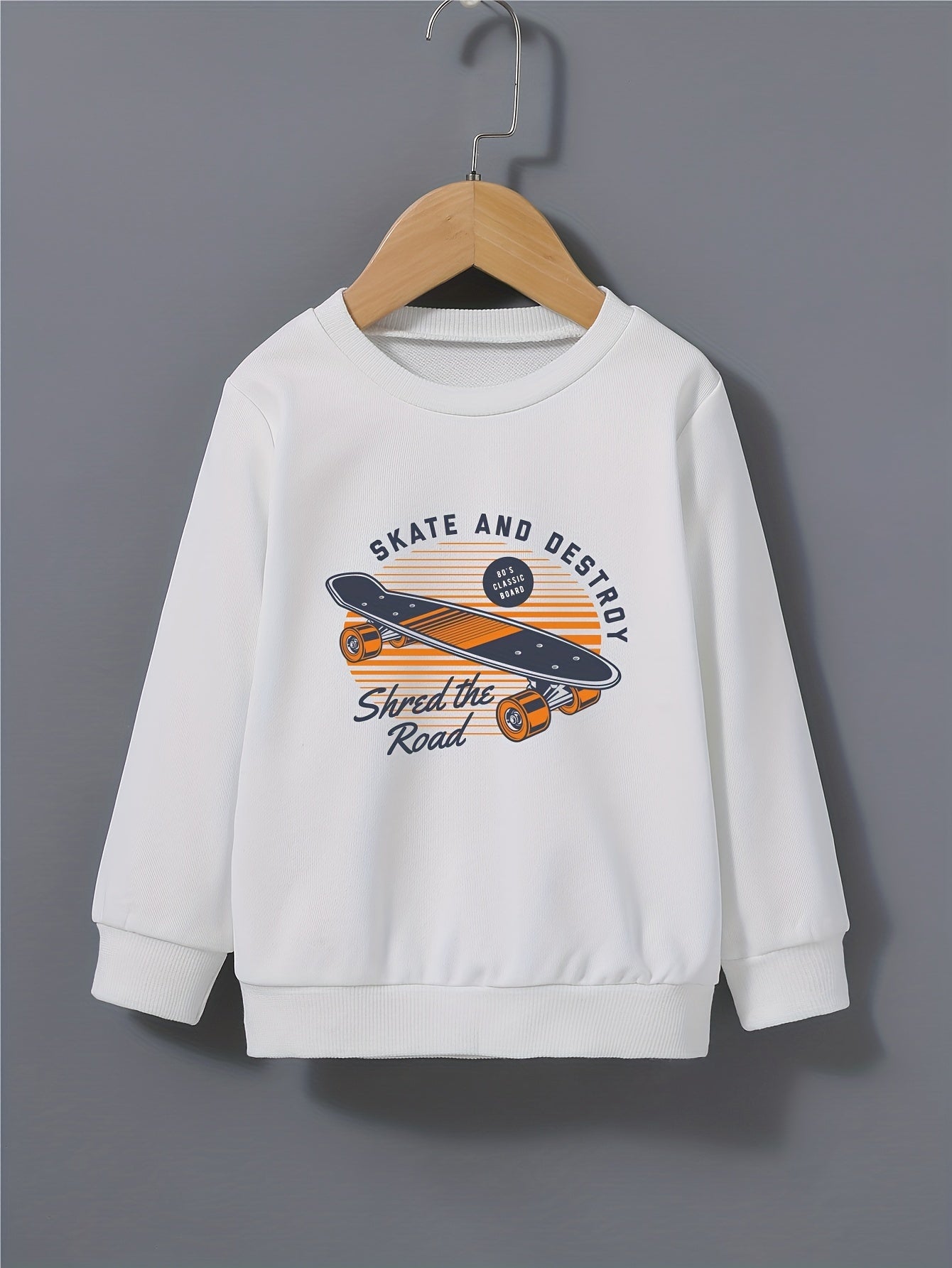 Cartoon Skateboard Letter Print Kid's Sweatshirt Long Sleeve Top