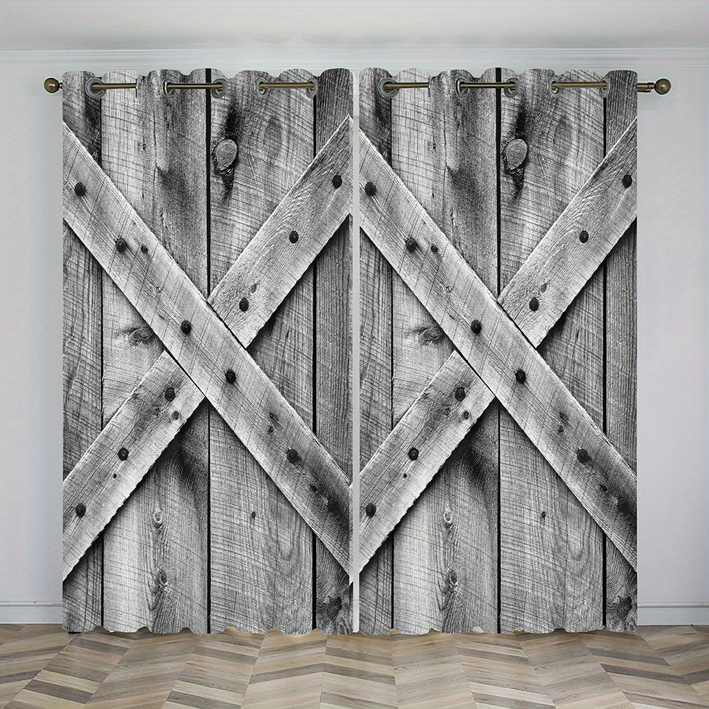 2pcs 3D Wooden Door Polyester Fabric for Home Decor
