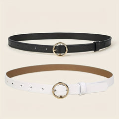 2pcs Round Pin Buckle Belt & PU Belt for Women