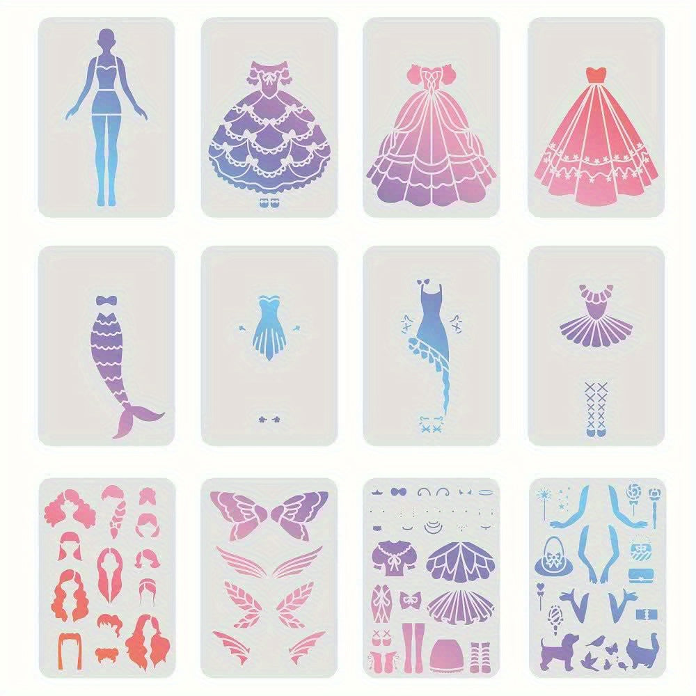 12pcs Princess Themed Plastic Stencil Set for Crafts & Art Projects